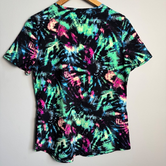 Scrubstar Women's Short‎ Sleeve V-Neck Scrub Top Abstract Tie-Dye Multicolor S - Picture 7 of 11